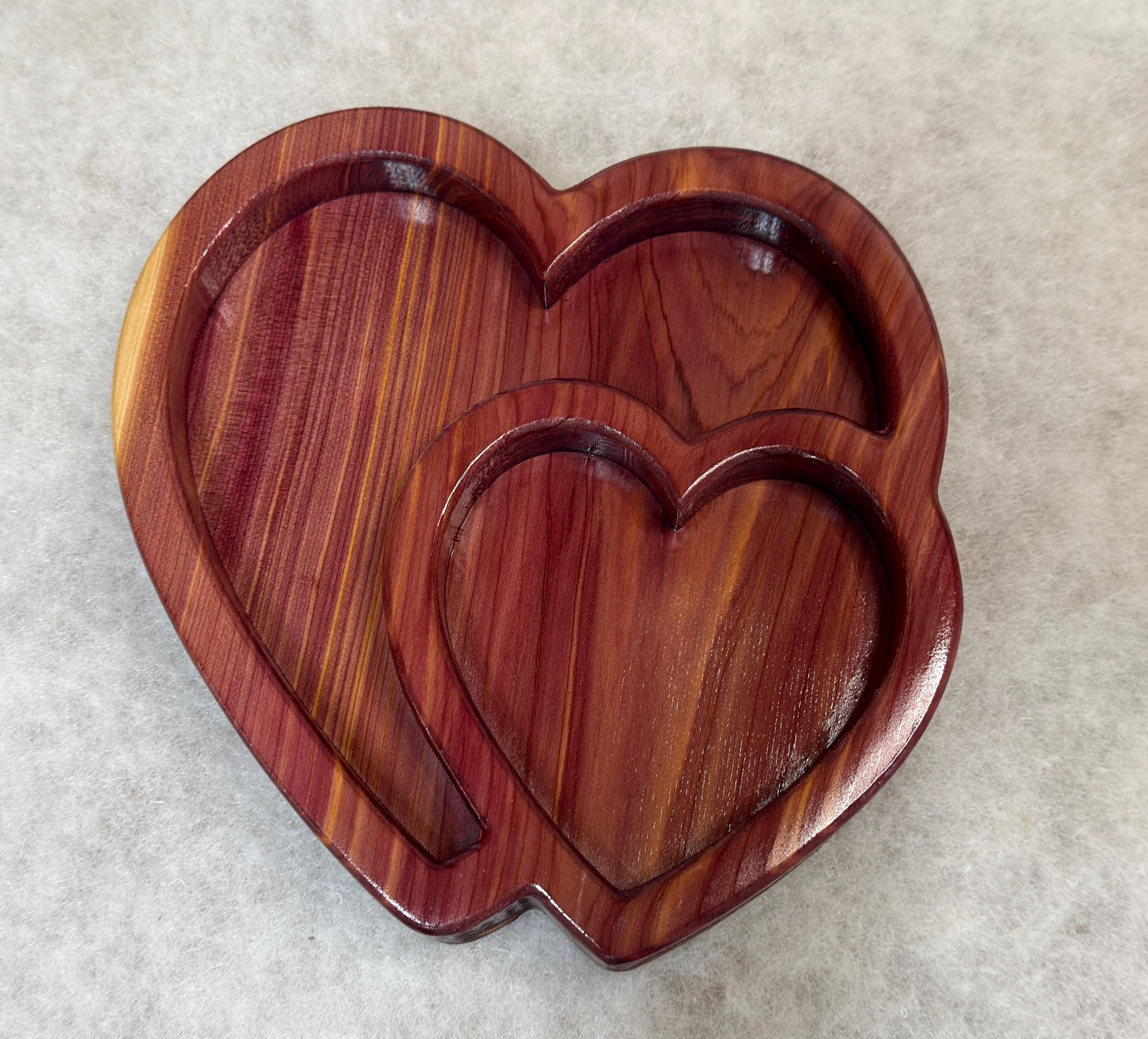 Heart Jewelry Box Cedar Keepsake Wooden Ring Dish Rustic Tray