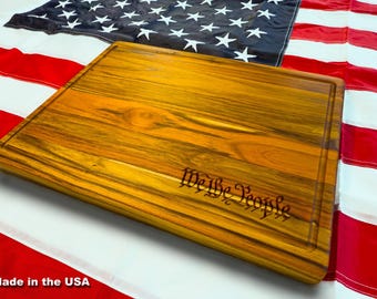 Patriotic Teak Wood Cutting Board – "We The People" Engraved, USA Made