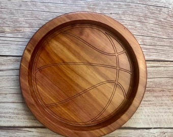 Cedar Wood Basketball Tray – Laser Engraved Catch-All Organizer