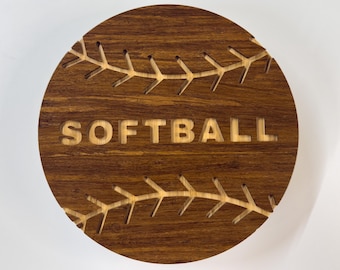 Softball Sign - Engraved Bamboo Wood, Front Door Decor