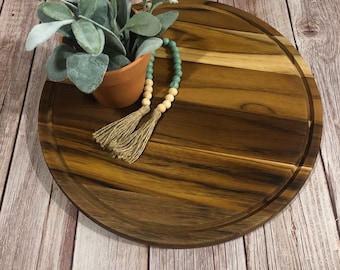 Personalized Round Teak Wood Lazy Susan Charcuterie Board
