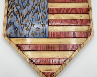 Personalized Softball Coach Gift From Team, Wooden American Flag Home Plate Plaque, Custom End of Season Thank You Award for Travel Ball