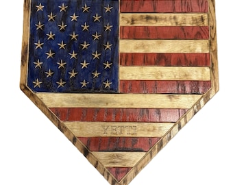 Rustic US Flag Home Plate, Baseball, Softball, Patriotic Decor