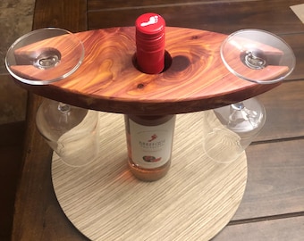 Handcrafted Cedar Wine Glass Caddy, Portable Wine Bottle Holder