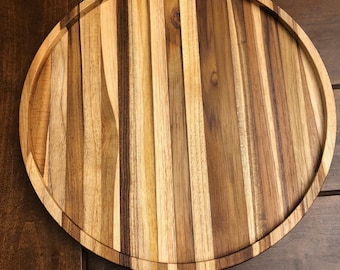 Personalized Lazy Susan Charcuterie Board – Custom Engraved Rotating Teak Tray – Food Safe Option – Cheese Board – Entertaining Gift