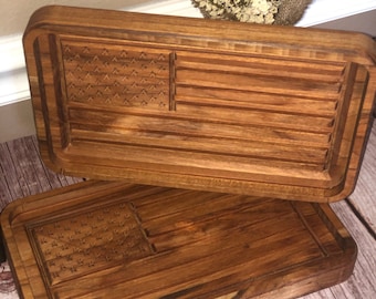Solid Teak wood  Patriotic USA Flag Catch All Tray Handmade Organizer Rustic Home Office Desk Organizer Storage Handcrafted American made