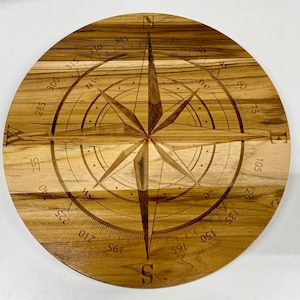 Wood Compass Wall Art, Coastal Nautical Decor, Teak Compass Rose, Lake House Beach House Decor, Military Retirement Gift, Going Away Gift