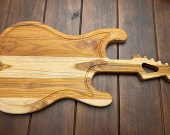 Personalized Teak Guitar Cutting Board, Engraved Charcuterie Board