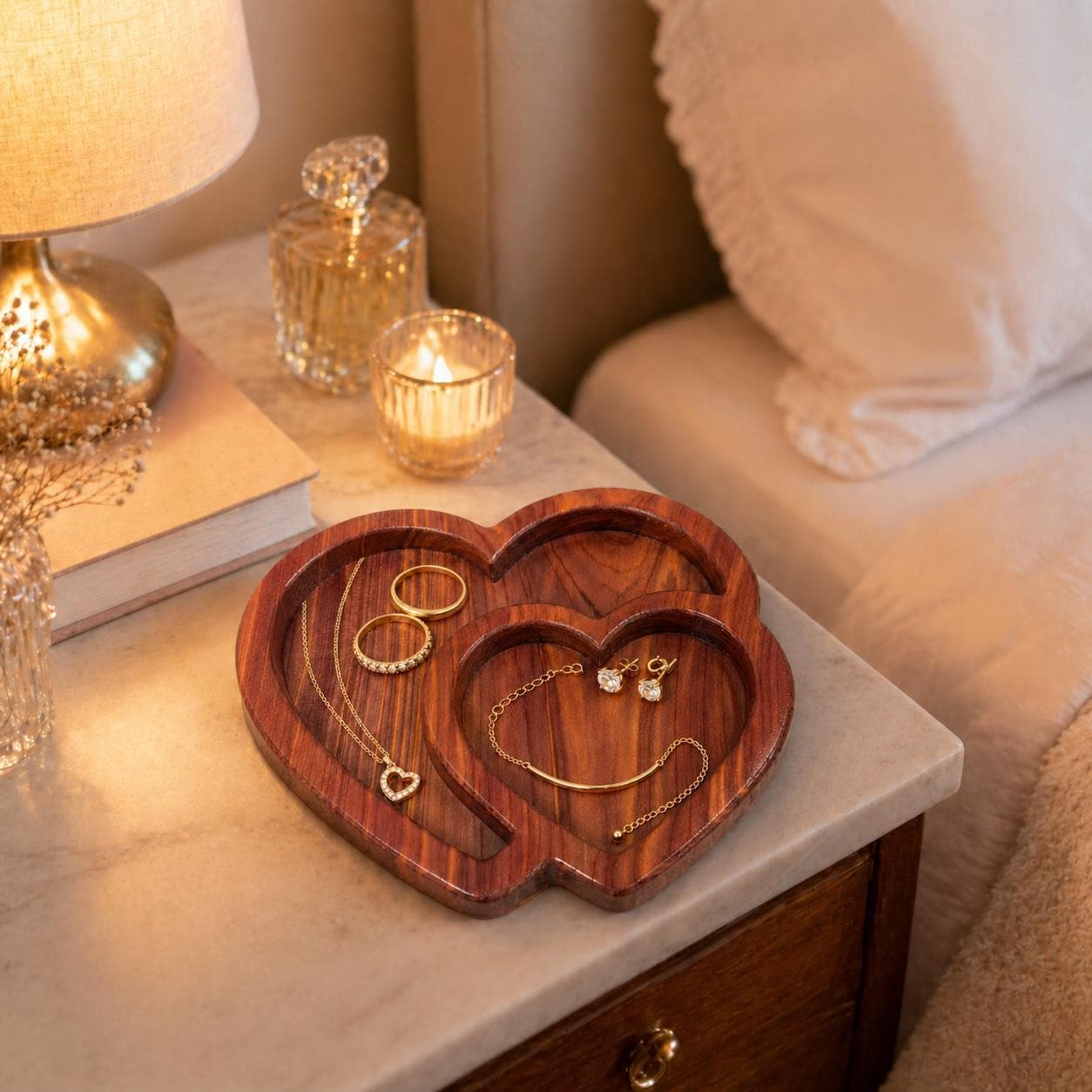 Heart Jewelry Box Cedar Keepsake Wooden Ring Dish Rustic Tray
