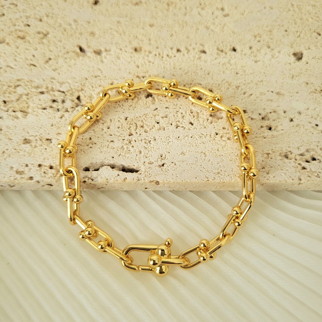 Golden Chain Bracelet, Thick Link Chain Bracelet, Gold Chunky Chain Bracelet Etsy