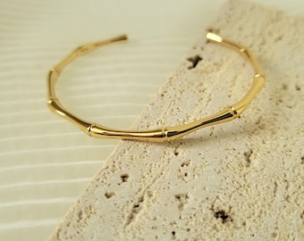 14k Gold Plated Stainless Steel Bamboo Bracelet