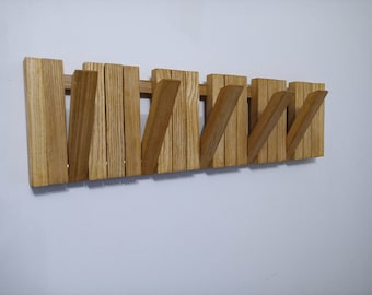 Perchero de madera maciza para colgar en la pared, estilo piano, madera natural, hecho a mano.