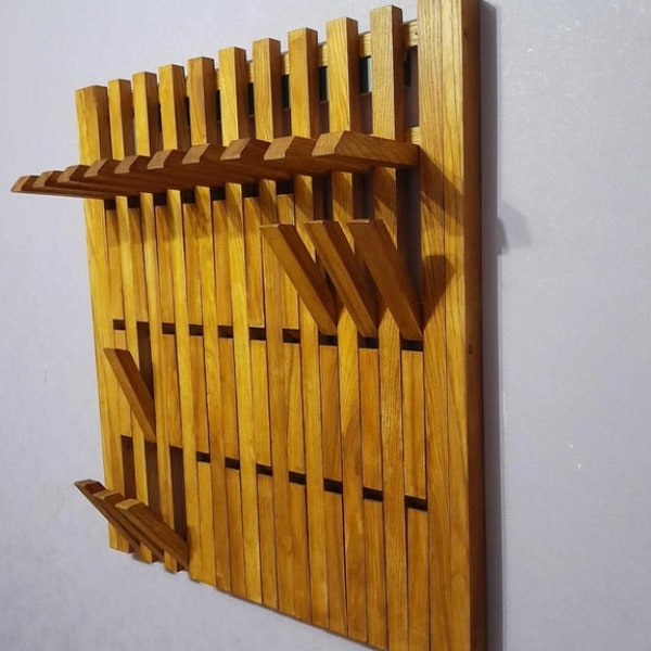 Wall-mounted organizer, coat rack, natural wood, for shoes, clothing, jackets
