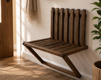 Folding Wall Chair in Solid Oak | Handmade Space Saving Furniture.Brown