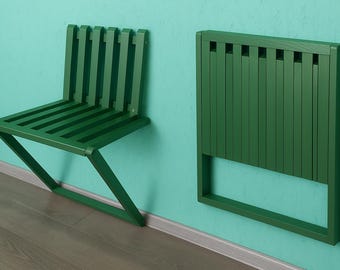 Silla plegable de madera para montaje en pared – Asiento plegable que ahorra espacio para pasillo, balcón, cocina – Madera maciza, diseño minimalista, verde