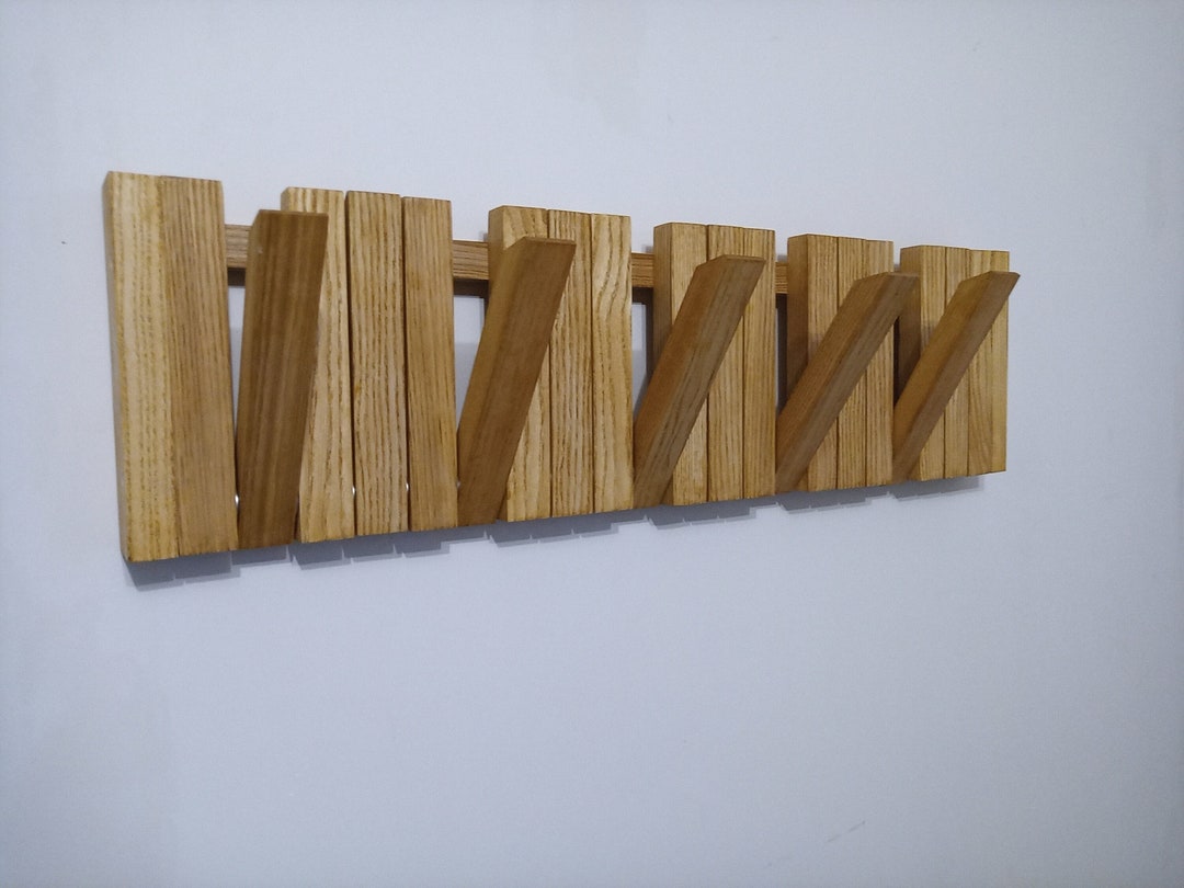 Solid Wood Coat Hook Rack Wall Mount, Piano, Natural Wood, Handmade - Etsy