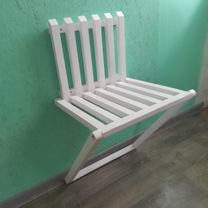 Wall-mounted folding Brown chair for hallways.Hallway bench transformer.Original gift . Entryway chair. Space saving stool Portable stool. image 8