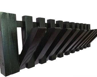 Solid wood coat hook rack wall mount, Piano, natural wood, black