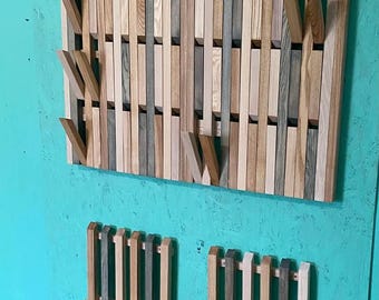 Juego de sillas plegables de pared con perchero de madera | Muebles de entrada de madera de fresno | Sillas de pared que ahorran espacio | Perchero de pared de madera moderno.