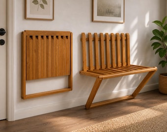 Banco plegable que ahorra espacio, banco de roble macizo, banco de entrada, banco de pared de madera, muebles minimalistas para el pasillo.