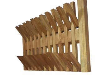 Wall-mounted organizer, natural wood,with folding hooks