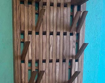 Wall-mounted organizer, coat rack, natural wood, brown. Original hanger. Ash hanger. Piano