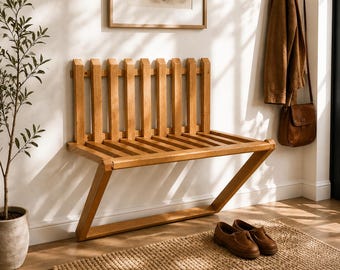 Wall Mounted Folding Bench, Solid Oak Entryway Seat, Space Saving Fold Down Bench, Wooden Wall Bench, Minimalist Hallway Furniture
