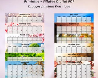 2026 Monthly Planner , Start with Sunday the week , Instant Download , Editable PDF file , Goodnotes , Digital Calendar , Printable