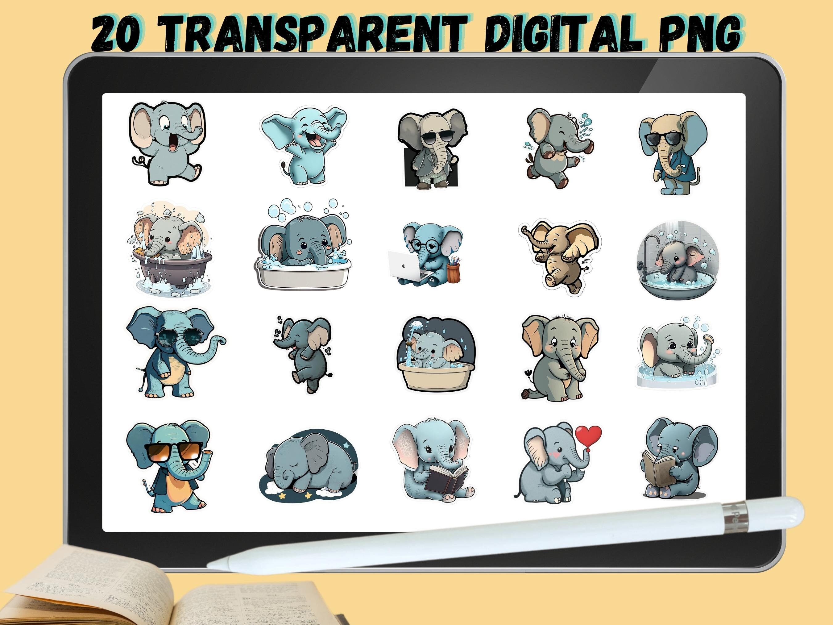 Ios Elephant Stickers Elephant Digital Stickers, Transparent PNG Clipart (digital Download ...