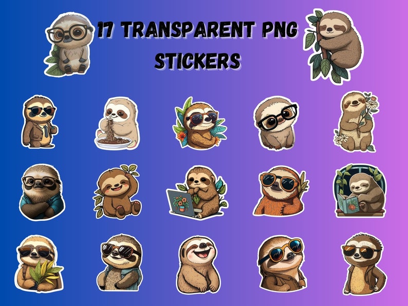 Animated Sloth Sticker 17 Sloth Digital Stickers, Transparent PNG, iPad Planning (digital ...