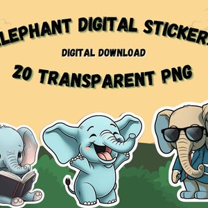 Elephant Digital Stickers , Transparent Digital PNG , Digital Planners , Digital Sticker Set , Ipad Planning , Elephant Lover , Jungle