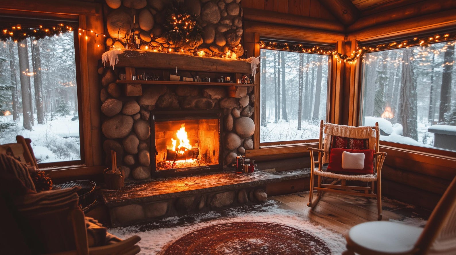 Cozy Cabin Fireplace Zoom Background (3-pack) | Winter Mountain View - Etsy