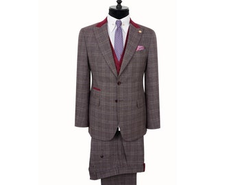 Pure Wool Red-Gray Chaked Suit