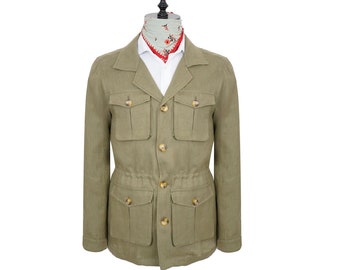 Pure Linen Khaki Safari Jacket