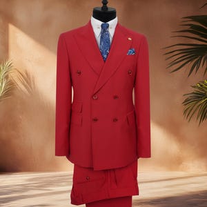 Mix Wool Double Breasted Red Suit
