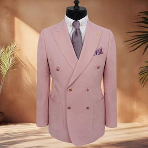 Pure Linen Double Breasted Pink Blazer Jacket