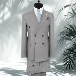 Pure Wool Double Breasted Gray Suit