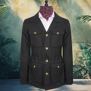 Pure Linen Black Safari Jacket