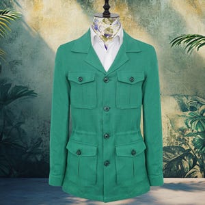 Pure Linen Green Safari Jacket