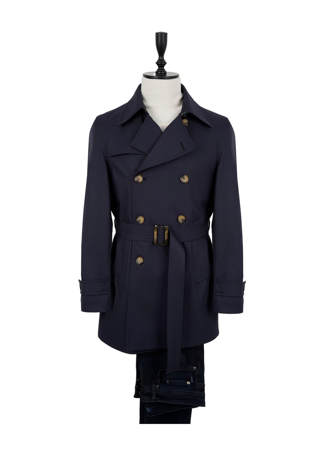 Navy cotton Trench Coat Etsy