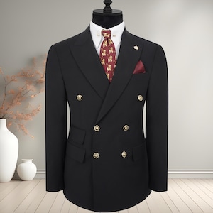 Pure Wool Double Breasted Black Blazer Jacket