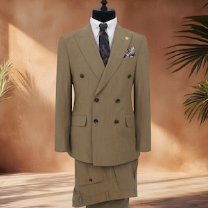 Pure Wool Double Breasted Light Brown Suit