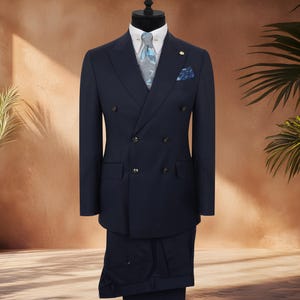 Pure Wool Double Breasted Navy Suit