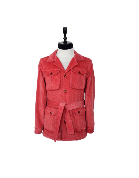 Red Belted Corduroy Safari Jacket