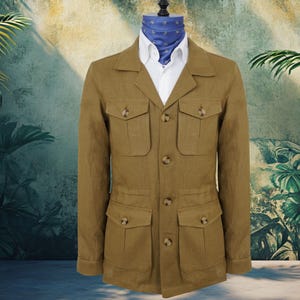 Pure Linen Olive Green Safari Jacket