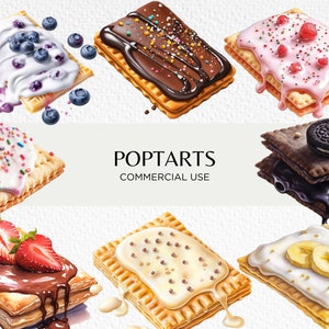 Pacote de clipart em aquarela Poptarts, 18 PNG isolados transparentes 300 dpi, Cute Pop Tarts Pastries Breakfast, Download digital para uso comercial