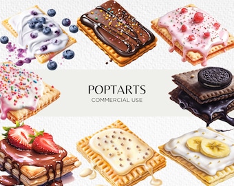 Poptarts Aquarell Clipart Bundle, 18 Transparente isoliert PNG 300 dpi, süße Pop Tarts Gebäck Frühstück, digitaler Download kommerzielle Nutzung