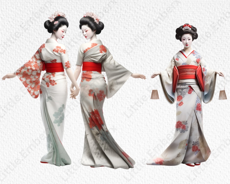 Geisha Girls Clipart Bundle, 16 Transparent PNG 300 Dpi, Japanese ...