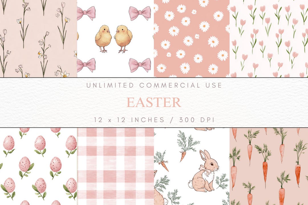 Pink Easter Seamless Patterns, Pastel Digital Paper, Spring Flowers ...