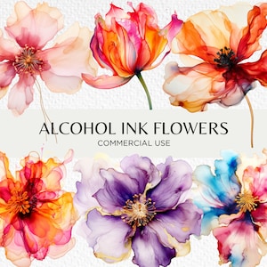 Alkohol Tinte Blumen Clipart, 20 transparente PNG 300 dpi, zarte abstrakte Blumen, Junk Journal, Tulpen, digitaler Download, kommerzielle Nutzung